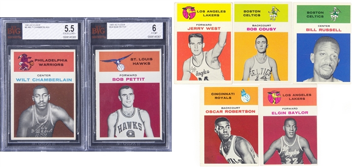 1961-62 Fleer Basketball Complete Set (66) with #8 Wilt Chamberlain BVG EXCELLENT+ 5.5 Example!